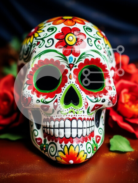 Intra Συλλεκτικό Ξύλινο Παζλ Plywood  4mm - Πολύχρωμο Sugar Skull με floral σχέδια Σε Ξύλινο Κουτί - Διαστάσεις: 10x10 cm – 25 κομμάτια