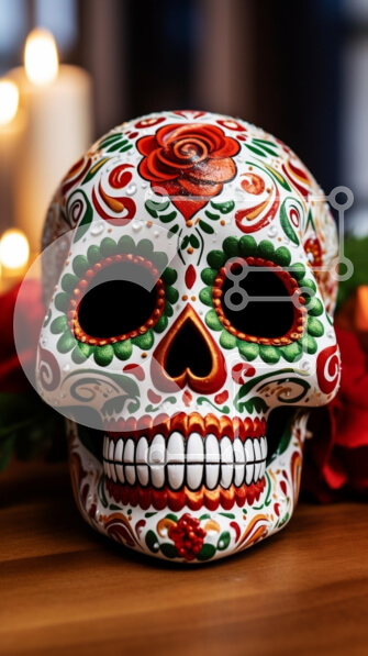 Intra Συλλεκτικό Ξύλινο Παζλ Plywood  4mm - Πολύχρωμο Sugar Skull για Dia de los Muertos Σε Ξύλινο Κουτί - Διαστάσεις: 10x10 cm – 25 κομμάτια