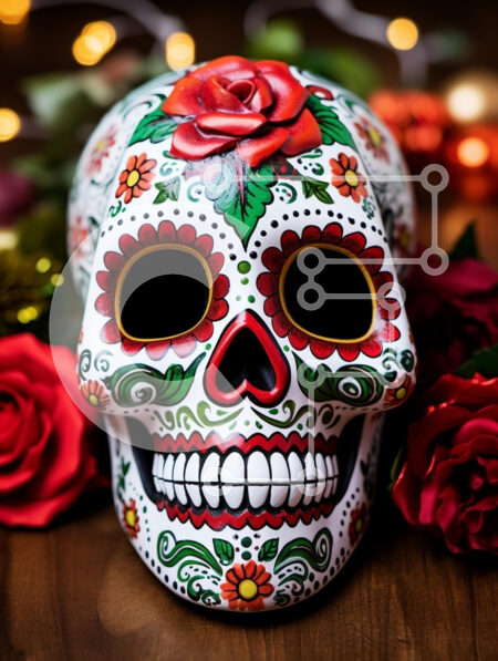 Intra Συλλεκτικό Ξύλινο Παζλ Plywood  4mm - Διακοσμημένο Sugar Skull για την Ημέρα των Νεκρών Σε Ξύλινο Κουτί - Διαστάσεις: 10x10 cm – 25 κομμάτια