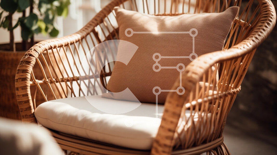 Intra Συλλεκτικό Ξύλινο Παζλ Plywood  4mm - Άνετη καρέκλα Rattan με μαξιλάρι σε φωτεινό δωμάτιο Σε Ξύλινο Κουτί - Διαστάσεις Puzzle: 10x10 cm – 25 κομμάτια