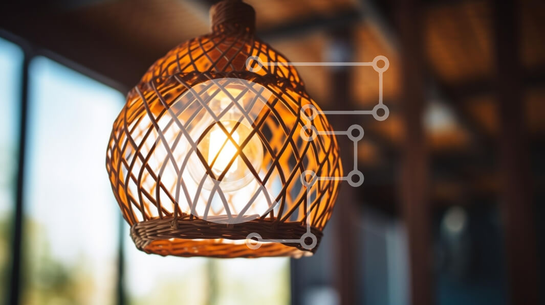 Intra Συλλεκτικό Ξύλινο Παζλ Plywood  4mm - Πλεκτό κρεμαστό φως Rattan σε μοντέρνο εσωτερικό Σε Ξύλινο Κουτί - Διαστάσεις Puzzle: 10x10 cm – 25 κομμάτια