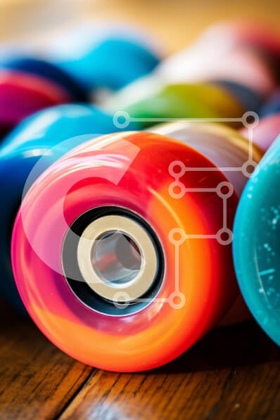 Intra Συλλεκτικό Ξύλινο Παζλ Plywood  4mm - Πολύχρωμες ρόδες για πατίνια σε ξύλινη επιφάνεια Σε Ξύλινο Κουτί - Διαστάσεις: 10x10 cm – 25 κομμάτια