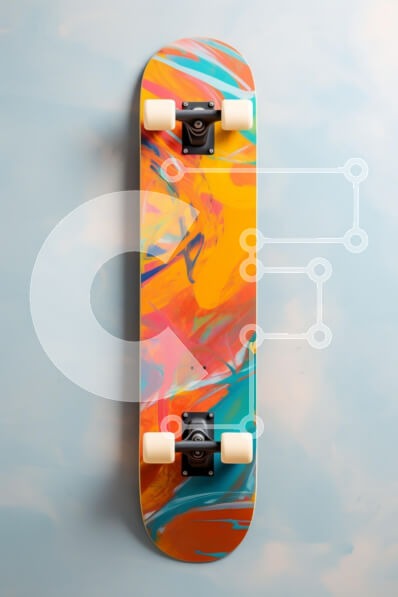 Intra Συλλεκτικό Ξύλινο Παζλ Plywood  4mm - Πολύχρωμο Skateboard σε μπλε φόντο Σε Ξύλινο Κουτί - Διαστάσεις: 10x10 cm – 25 κομμάτια