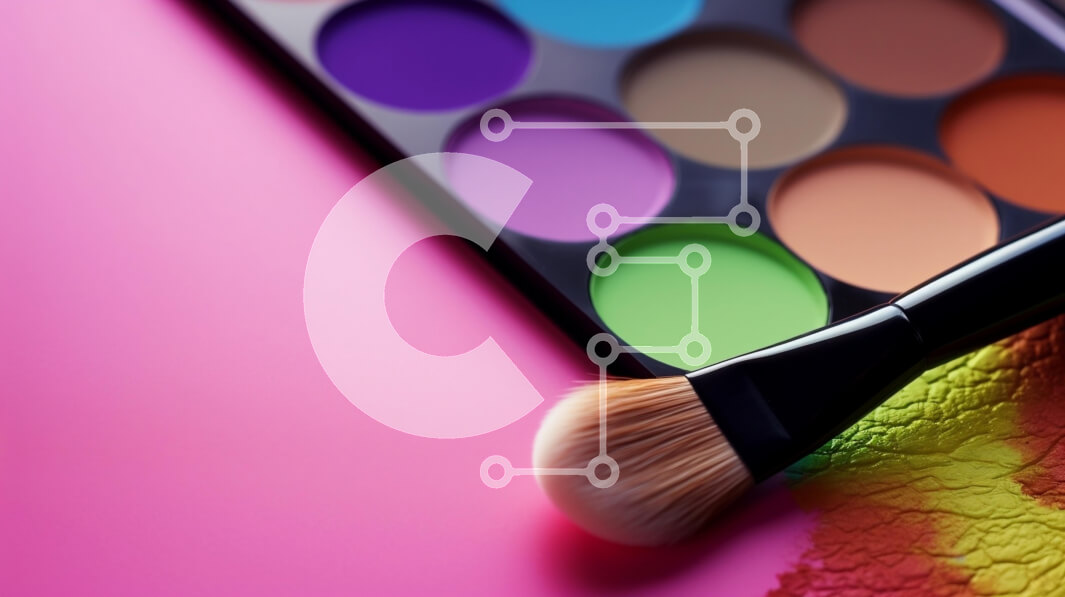 Intra Συλλεκτικό Ξύλινο Παζλ Plywood  4mm - Πολύχρωμη παλέτα μακιγιάζ με πινέλο σε ροζ φόντο Σε Ξύλινο Κουτί - Διαστάσεις Puzzle: 10x10 cm – 25 κομμάτια