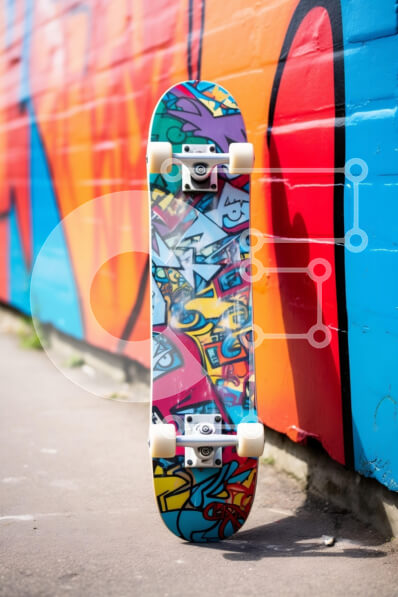 Intra Συλλεκτικό Ξύλινο Παζλ Plywood  4mm - Πολύχρωμο Skateboard ενάντια στον τοίχο γκράφιτι Σε Ξύλινο Κουτί - Διαστάσεις Puzzle: 10x10 cm – 25 κομμάτια