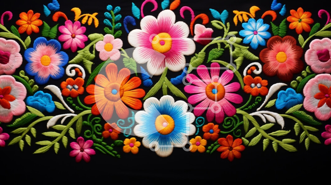 Intra Συλλεκτικό Ξύλινο Παζλ Plywood  4mm - Πολύχρωμο φλοράλ κέντημα σε μαύρο φόντο Σε Ξύλινο Κουτί - Διαστάσεις Puzzle: 10x10 cm – 25 κομμάτια