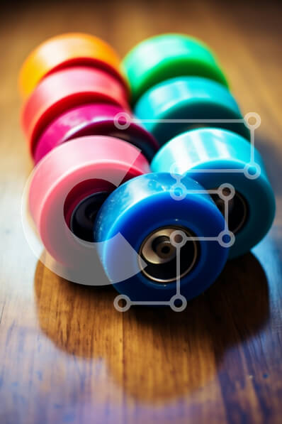 Intra Συλλεκτικό Ξύλινο Παζλ Plywood  4mm - Πολύχρωμοι τροχοί Roller Skate σε ξύλινη επιφάνεια Σε Ξύλινο Κουτί - Διαστάσεις: 10x10 cm – 25 κομμάτια