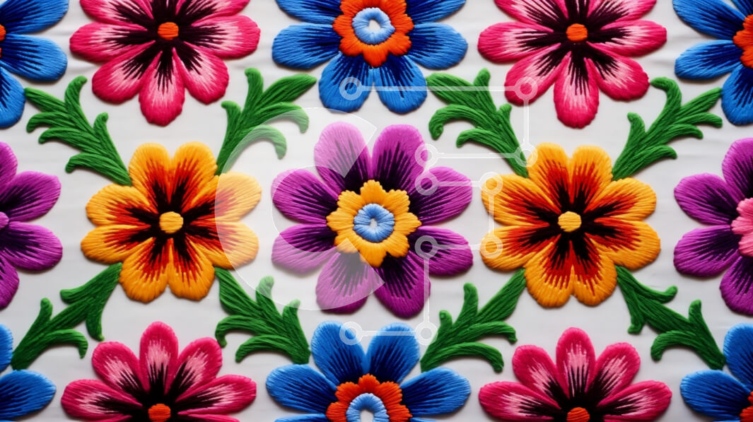 Intra Συλλεκτικό Ξύλινο Παζλ Plywood  4mm - Πολύχρωμα κεντημένα λουλούδια μοτίβο Σε Ξύλινο Κουτί - Διαστάσεις Puzzle: 10x10 cm – 25 κομμάτια