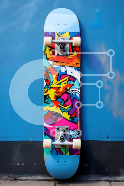 Intra Συλλεκτικό Ξύλινο Παζλ Plywood  4mm - Πολύχρωμο Skateboard ενάντια στον μπλε τοίχο Σε Ξύλινο Κουτί - Διαστάσεις: 10x10 cm – 25 κομμάτια