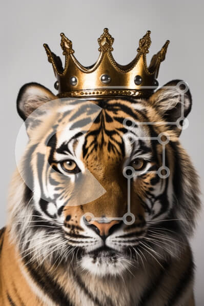 Σετ των 2 Intra Συλλεκτικό Ξύλινο Παζλ Plywood  4mm - Βασιλική Τίγρη με στέμμα Σε Ξύλινο Κουτί - Διαστάσεις: 10x10 cm – 25 κομμάτια