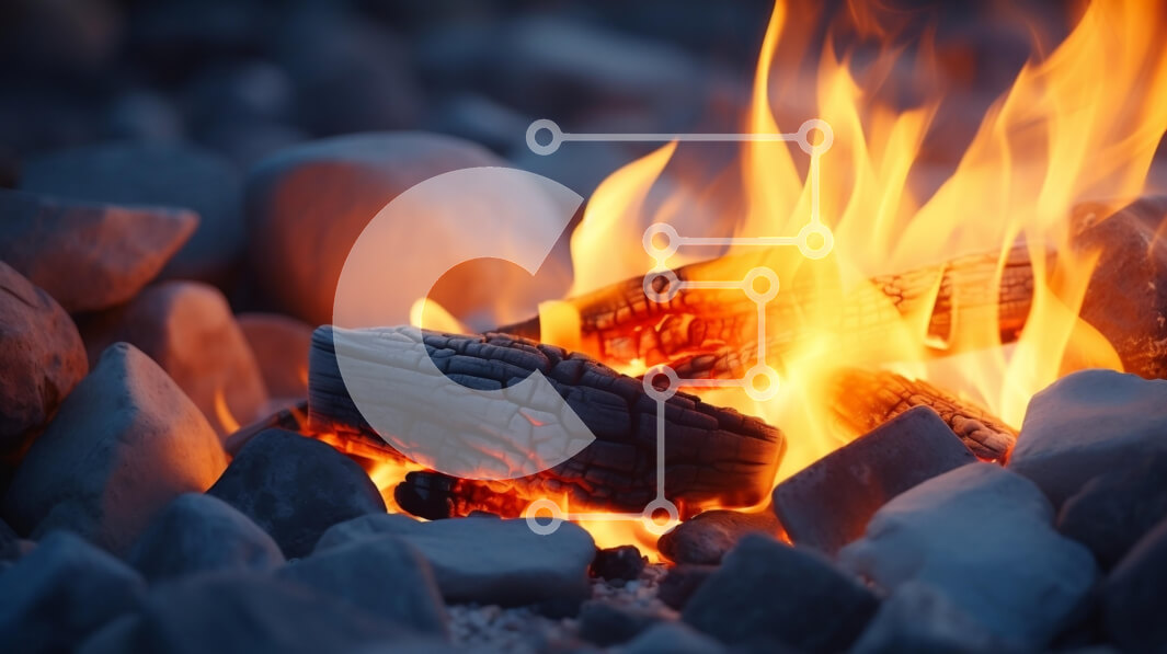 Intra Συλλεκτικό Ξύλινο Παζλ Plywood  4mm - Φλόγες Campfire που περιβάλλεται από πέτρες Σε Ξύλινο Κουτί - Διαστάσεις: 10x10 cm – 25 κομμάτια