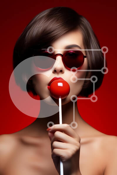 Intra Συλλεκτικό Ξύλινο Παζλ Plywood  4mm - Κομψή γυναίκα με γλειφιτζούρι σε κόκκινο φόντο Σε Ξύλινο Κουτί - Διαστάσεις Puzzle: 10x10 cm – 25 κομμάτια