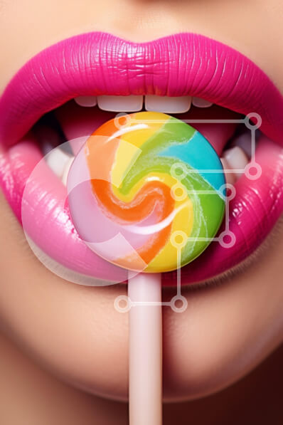 Intra Συλλεκτικό Ξύλινο Παζλ Plywood  4mm - Κοντινό πλάνο των χειλιών με γλειφιτζούρι Σε Ξύλινο Κουτί - Διαστάσεις Puzzle: 10x10 cm – 25 κομμάτια