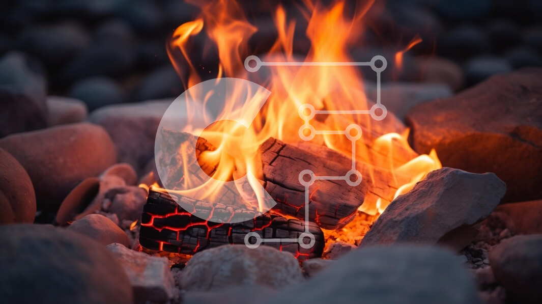 Intra Συλλεκτικό Ξύλινο Παζλ Plywood  4mm - Φωτιά που περιβάλλεται από πέτρες Σε Ξύλινο Κουτί - Διαστάσεις: 10x10 cm – 25 κομμάτια