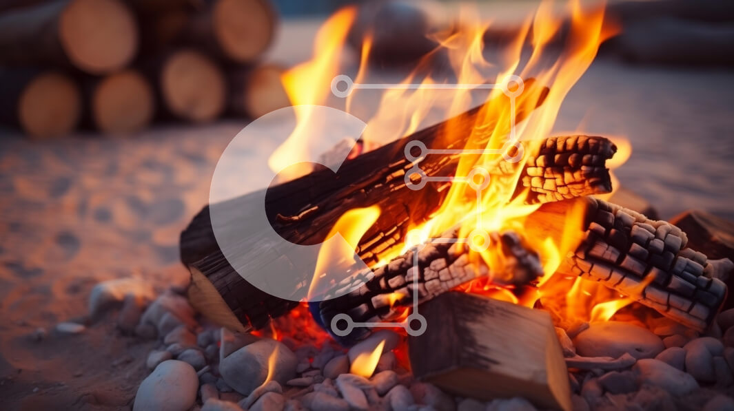 Intra Συλλεκτικό Ξύλινο Παζλ Plywood  4mm - Φωτιά στο σούρουπο στο αμμώδες έδαφος Σε Ξύλινο Κουτί - Διαστάσεις: 10x10 cm – 25 κομμάτια