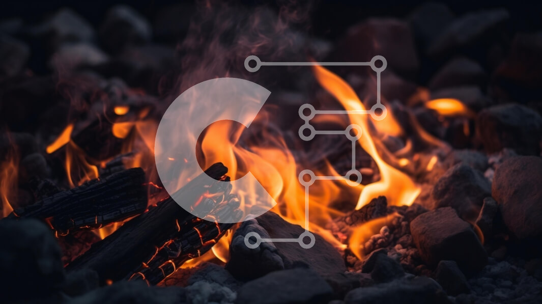 Intra Συλλεκτικό Ξύλινο Παζλ Plywood  4mm - Φωτιά με λαμπερές φλόγες και πέτρες Σε Ξύλινο Κουτί - Διαστάσεις: 10x10 cm – 25 κομμάτια