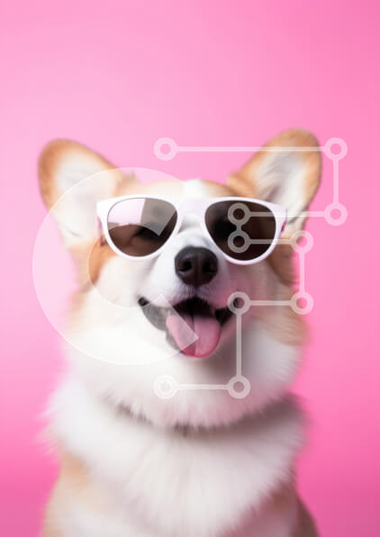 Σετ των 2 Intra Συλλεκτικό Ξύλινο Παζλ Plywood  4mm - Χαρούμενος σκύλος Corgi με γυαλιά ηλίου Σε Ξύλινο Κουτί - Διαστάσεις: 10x10 cm – 25 κομμάτια