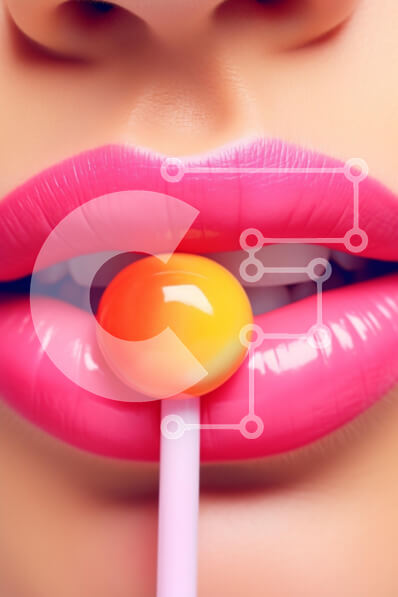 Intra Συλλεκτικό Ξύλινο Παζλ Plywood  4mm - Κοντινό πλάνο των χειλιών με γλειφιτζούρι Σε Ξύλινο Κουτί - Διαστάσεις Puzzle: 10x10 cm – 25 κομμάτια