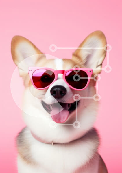 Σετ των 2 Intra Συλλεκτικό Ξύλινο Παζλ Plywood  4mm - Παιχνιδιάρικο σκυλί Corgi με ροζ γυαλιά ηλίου Σε Ξύλινο Κουτί - Διαστάσεις: 10x10 cm – 25 κομμάτια