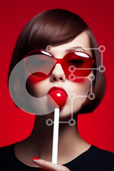 Intra Συλλεκτικό Ξύλινο Παζλ Plywood  4mm - Κομψό μοντέλο με κόκκινα γυαλιά ηλίου και γλειφιτζούρι Σε Ξύλινο Κουτί - Διαστάσεις Puzzle: 10x10 cm – 25 κομμάτια