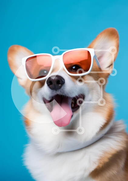 Σετ των 2 Intra Συλλεκτικό Ξύλινο Παζλ Plywood  4mm - Ευτυχισμένος σκύλος Corgi με γυαλιά ηλίου Σε Ξύλινο Κουτί - Διαστάσεις: 10x10 cm – 25 κομμάτια