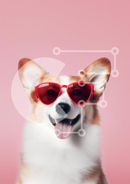 Σετ των 2 Intra Συλλεκτικό Ξύλινο Παζλ Plywood  4mm - Σκύλος Corgi που φοράει γυαλιά ηλίου σε ροζ φόντο Σε Ξύλινο Κουτί - Διαστάσεις: 10x10 cm – 25 κομμάτια