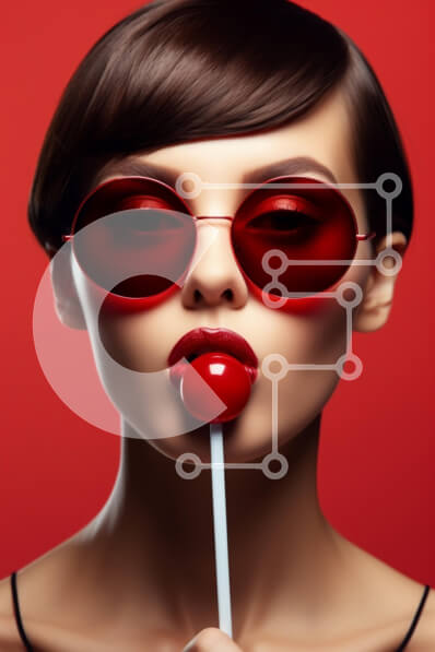 Intra Συλλεκτικό Ξύλινο Παζλ Plywood  4mm - Πορτρέτο μόδας με κόκκινα γυαλιά ηλίου και γλειφιτζούρι Σε Ξύλινο Κουτί - Διαστάσεις Puzzle: 10x10 cm – 25 κομμάτια