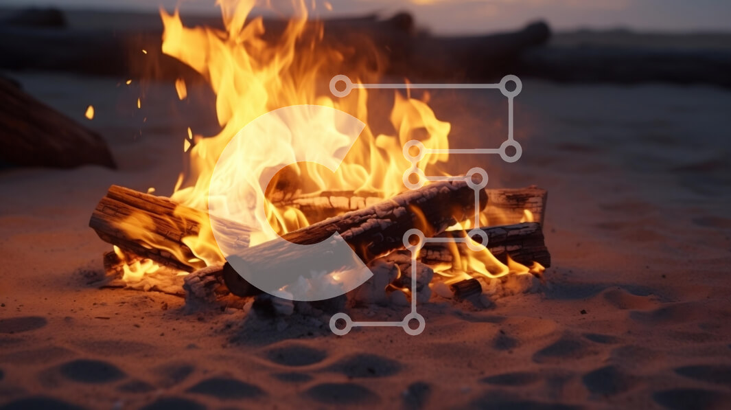 Intra Συλλεκτικό Ξύλινο Παζλ Plywood  4mm - Φωτιά στην παραλία στο σούρουπο Σε Ξύλινο Κουτί - Διαστάσεις: 10x10 cm – 25 κομμάτια