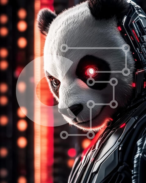 Σετ των 2 Intra Συλλεκτικό Ξύλινο Παζλ Plywood  4mm - Φουτουριστικό Cyber ​​Panda Σε Ξύλινο Κουτί - Διαστάσεις: 10x10 cm – 25 κομμάτια