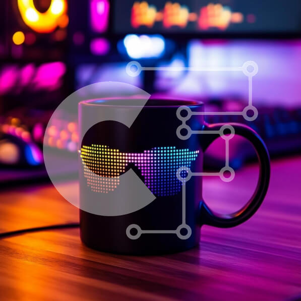 Intra Συλλεκτικό Ξύλινο Παζλ Plywood  4mm - Πολύχρωμη κούπα γυαλιών ηλίου σε τεχνολογικό περιβάλλον Σε Ξύλινο Κουτί - Διαστάσεις: 10x10 cm – 25 κομμάτια