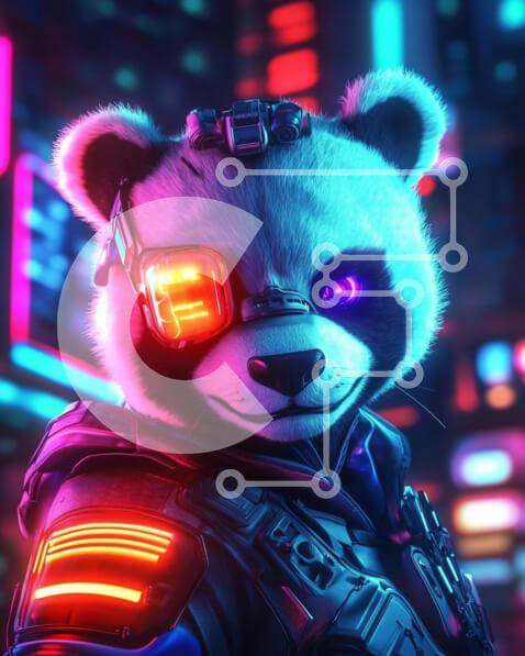 Σετ των 2 Intra Συλλεκτικό Ξύλινο Παζλ Plywood  4mm - Φουτουριστικό Cyber ​​Panda Σε Ξύλινο Κουτί - Διαστάσεις: 10x10 cm – 25 κομμάτια