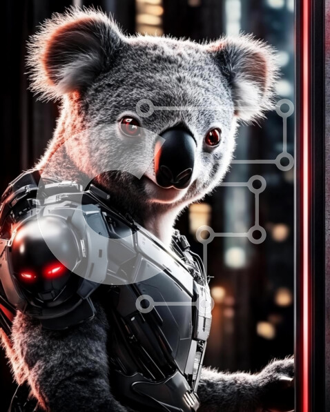 Σετ των 2 Intra Συλλεκτικό Ξύλινο Παζλ Plywood  4mm - Φουτουριστικό κοάλα σε αστικό περιβάλλον Σε Ξύλινο Κουτί - Διαστάσεις: 10x10 cm – 25 κομμάτια