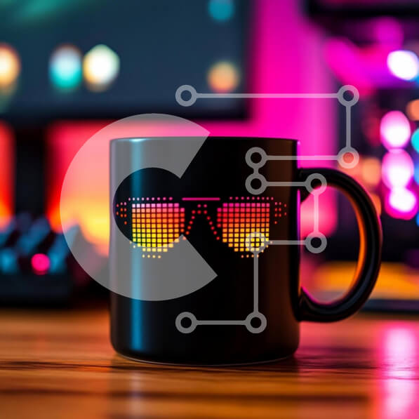 Intra Συλλεκτικό Ξύλινο Παζλ Plywood  4mm - Κομψή μαύρη κούπα καφέ με σχέδιο γυαλιών ηλίου Pixelated Σε Ξύλινο Κουτί - Διαστάσεις: 10x10 cm – 25 κομμάτια