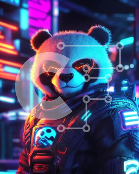 Σετ των 2 Intra Συλλεκτικό Ξύλινο Παζλ Plywood  4mm - Φουτουριστικό Panda με διαστημική στολή με νέον φόντο Σε Ξύλινο Κουτί - Διαστάσεις: 10x10 cm – 25 κομμάτια