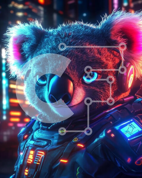 Σετ των 2 Intra Συλλεκτικό Ξύλινο Παζλ Plywood  4mm - Φουτουριστικό κοάλα στο νέο αστικό τοπίο Σε Ξύλινο Κουτί - Διαστάσεις: 10x10 cm – 25 κομμάτια