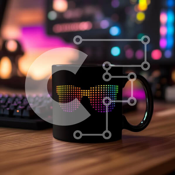 Intra Συλλεκτικό Ξύλινο Παζλ Plywood  4mm - Πολύχρωμη κούπα γυαλιών ηλίου σε ένα γραφείο Σε Ξύλινο Κουτί - Διαστάσεις: 10x10 cm – 25 κομμάτια