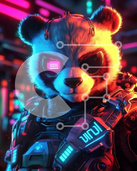 Intra Συλλεκτικό Ξύλινο Παζλ Plywood  4mm - Φουτουριστικός χαρακτήρας Panda σε φώτα νέον Σε Ξύλινο Κουτί - Διαστάσεις Puzzle: 10x10 cm – 25 κομμάτια