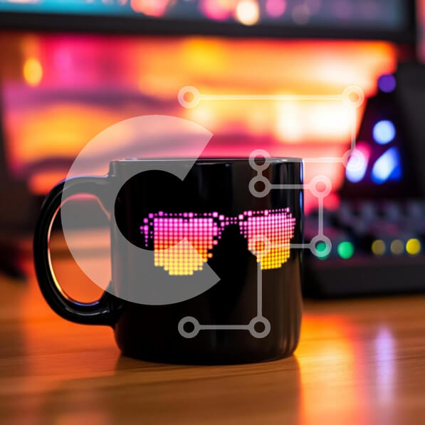 Intra Συλλεκτικό Ξύλινο Παζλ Plywood  4mm - Κομψή κούπα με σχέδιο γυαλιών ηλίου με pixel Σε Ξύλινο Κουτί - Διαστάσεις: 10x10 cm – 25 κομμάτια