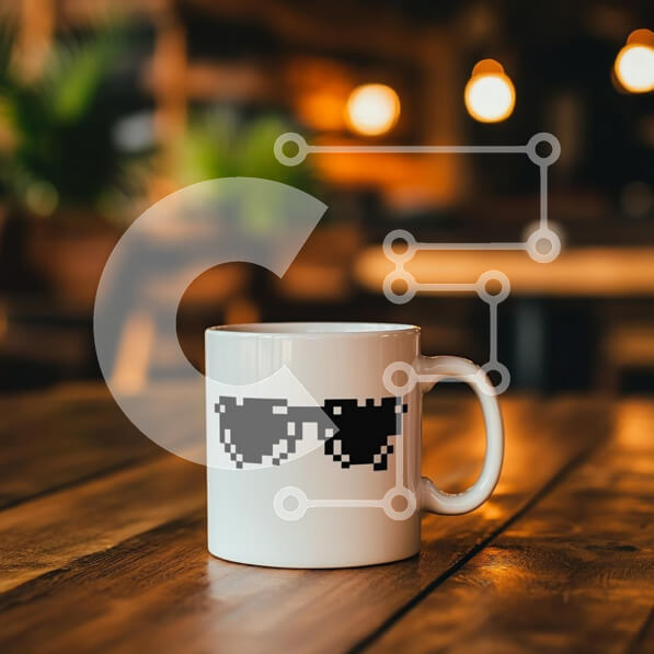 Intra Συλλεκτικό Ξύλινο Παζλ Plywood  4mm - Κομψή κούπα με γυαλιά ηλίου Pixelated Σε Ξύλινο Κουτί - Διαστάσεις: 10x10 cm – 25 κομμάτια