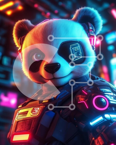 Σετ των 2 Intra Συλλεκτικό Ξύλινο Παζλ Plywood  4mm - Φουτουριστικό Cyber ​​Panda Σε Ξύλινο Κουτί - Διαστάσεις: 10x10 cm – 25 κομμάτια