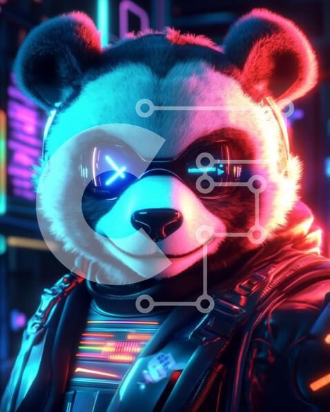 Intra Συλλεκτικό Ξύλινο Παζλ Plywood  4mm - Φουτουριστικός χαρακτήρας Panda σε φώτα νέον Σε Ξύλινο Κουτί - Διαστάσεις Puzzle: 10x10 cm – 25 κομμάτια