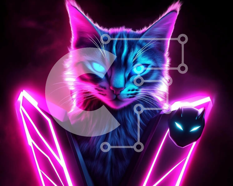 Σετ των 2 Intra Συλλεκτικό Ξύλινο Παζλ Plywood  4mm - Στυλιζαρισμένη γάτα με φωτισμό νέον Σε Ξύλινο Κουτί - Διαστάσεις: 10x10 cm – 25 κομμάτια