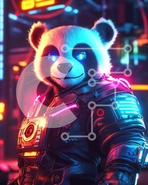 Σετ των 2 Intra Συλλεκτικό Ξύλινο Παζλ Plywood  4mm - Φουτουριστικό Panda με κοστούμι υψηλής τεχνολογίας Σε Ξύλινο Κουτί - Διαστάσεις: 10x10 cm – 25 κομμάτια