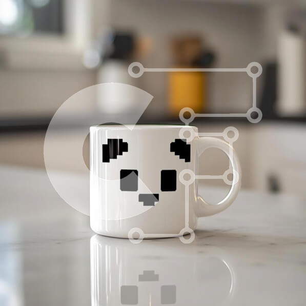 Intra Συλλεκτικό Ξύλινο Παζλ Plywood  4mm - Λευκή Κούπα με Pixelated Πρόσωπο Panda Σε Ξύλινο Κουτί - Διαστάσεις: 10x10 cm – 25 κομμάτια