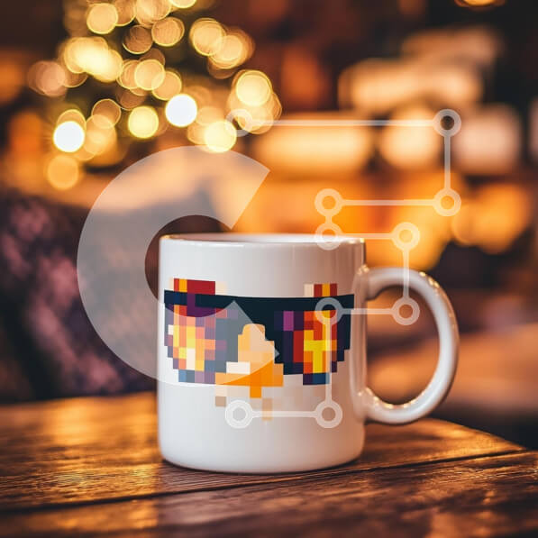 Intra Συλλεκτικό Ξύλινο Παζλ Plywood  4mm - Κούπα Pixelated με γυαλιά ηλίου και φλόγες Σε Ξύλινο Κουτί - Διαστάσεις: 10x10 cm – 25 κομμάτια