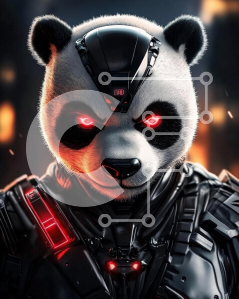 Σετ των 2 Intra Συλλεκτικό Ξύλινο Παζλ Plywood  4mm - Cybernetic Panda με κόκκινα μάτια Σε Ξύλινο Κουτί - Διαστάσεις: 10x10 cm – 25 κομμάτια