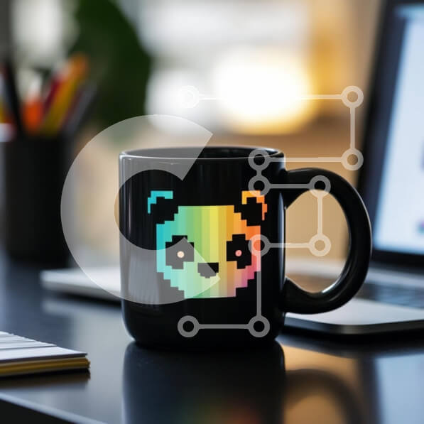 Intra Συλλεκτικό Ξύλινο Παζλ Plywood  4mm - Πολύχρωμη κούπα Panda στο γραφείο Σε Ξύλινο Κουτί - Διαστάσεις: 10x10 cm – 25 κομμάτια