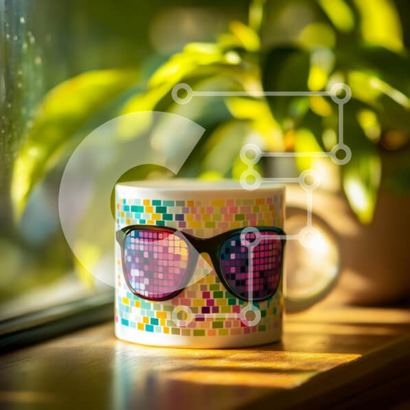 Intra Συλλεκτικό Ξύλινο Παζλ Plywood  4mm - Πολύχρωμη κούπα με γυαλιά ηλίου Pixel Σε Ξύλινο Κουτί - Διαστάσεις: 10x10 cm – 25 κομμάτια