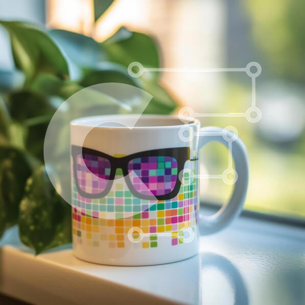 Intra Συλλεκτικό Ξύλινο Παζλ Plywood  4mm - Πολύχρωμη κούπα με σχέδιο γυαλιών ηλίου στο περβάζι παραθύρου Σε Ξύλινο Κουτί - Διαστάσεις: 10x10 cm – 25 κομμάτια