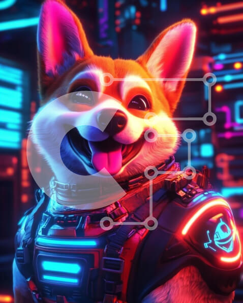 Σετ των 2 Intra Συλλεκτικό Ξύλινο Παζλ Plywood  4mm - Φουτουριστικό Cartoon Corgi σε νέον σκηνικό Σε Ξύλινο Κουτί - Διαστάσεις: 10x10 cm – 25 κομμάτια